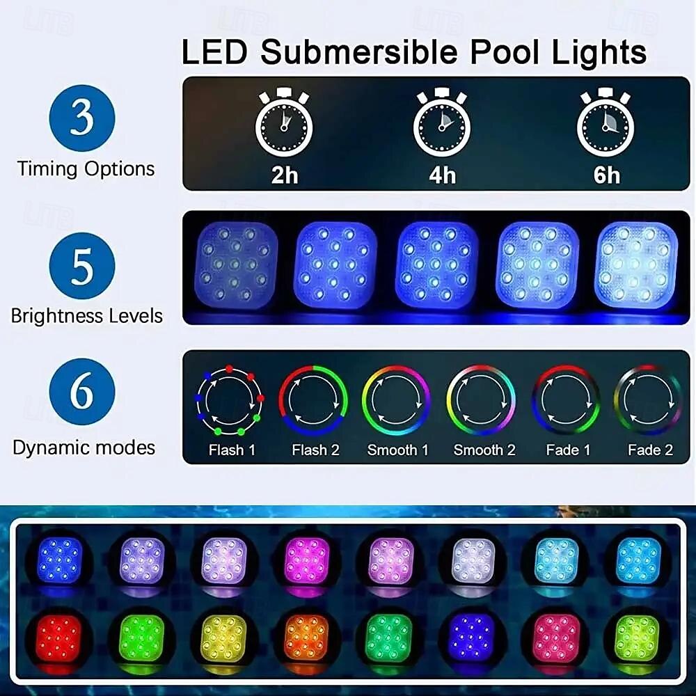 2pcs Rechargeable Submersible Pool LED Light with Remote Control, LED Underwater Light Multicolor LED Diving Pool Light USB Timer Color Changing Aquarium Fish Tank Night Light 2025 - $66.99 –P6