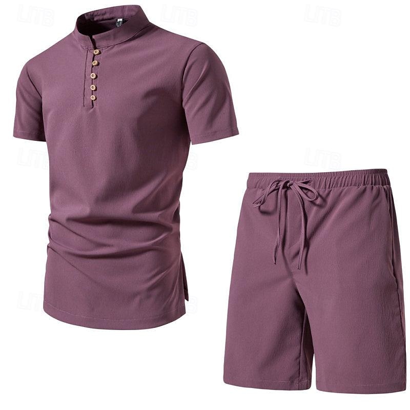 Men's Linen Shorts Summer Shorts Beach Shorts Set Pocket Drawstring Elastic Waist Plain Comfort Breathable Short Vacation Holiday Beach Hawaiian Boho Black White 2025 - $25.99 –P8