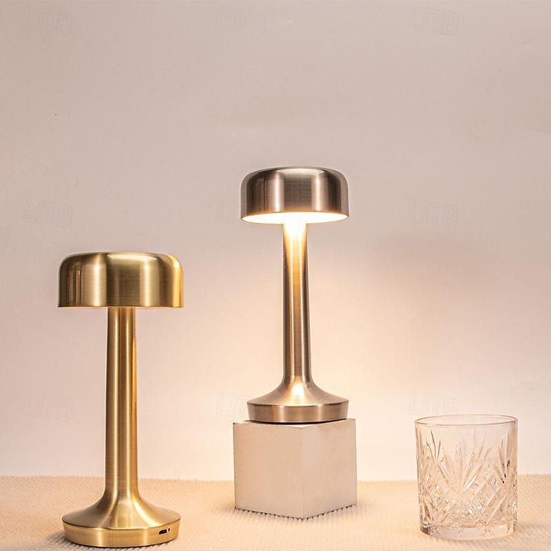 Rechargeable Metal Table Lamp Mushroom Shaped with 3-color Dimming Indoor Bedroom Living Room Atmosphere Desk Lamp USB Rechargeable 2025 - $37.99 –P3