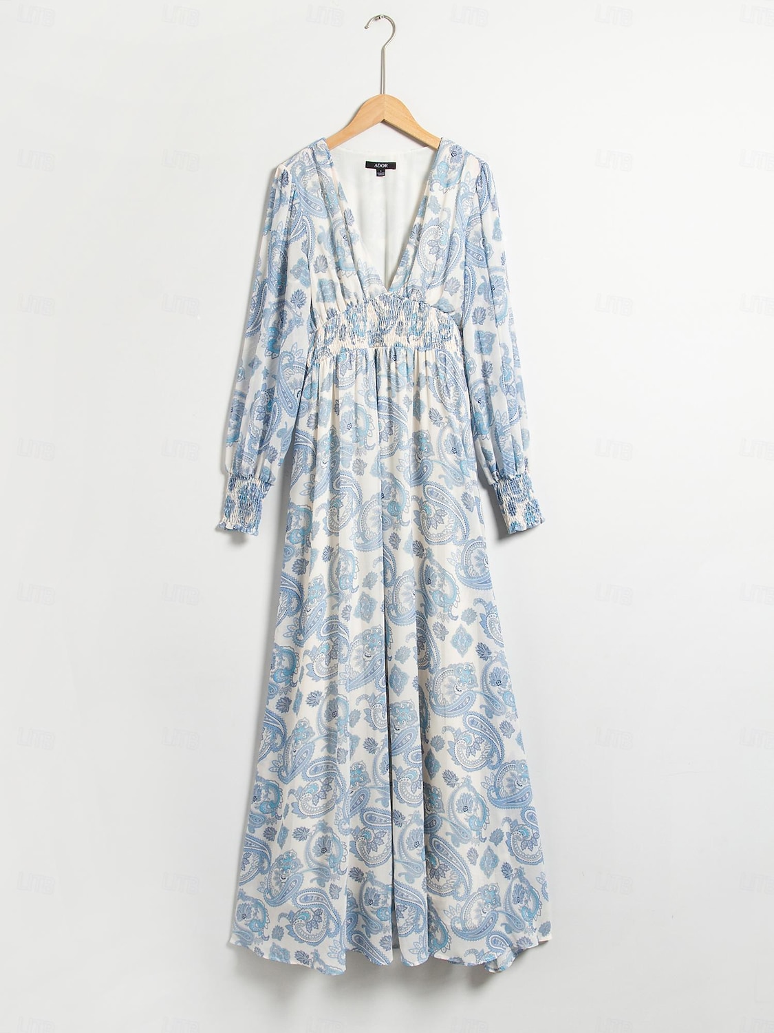 šifon svatební host paisley print elastický pas maxi šaty 2025 - $82.99 –P1
