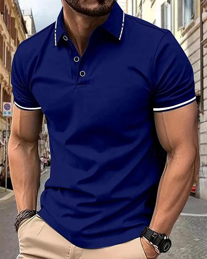 Men's Golf Shirt Golf Polo Work Casual Lapel Short Sleeve Basic Modern Color Block Patchwork Button Spring & Summer Regular Fit Wine Lake Blue Black White Pink Navy Blue Golf Shirt 2025 - $13.99 –P9