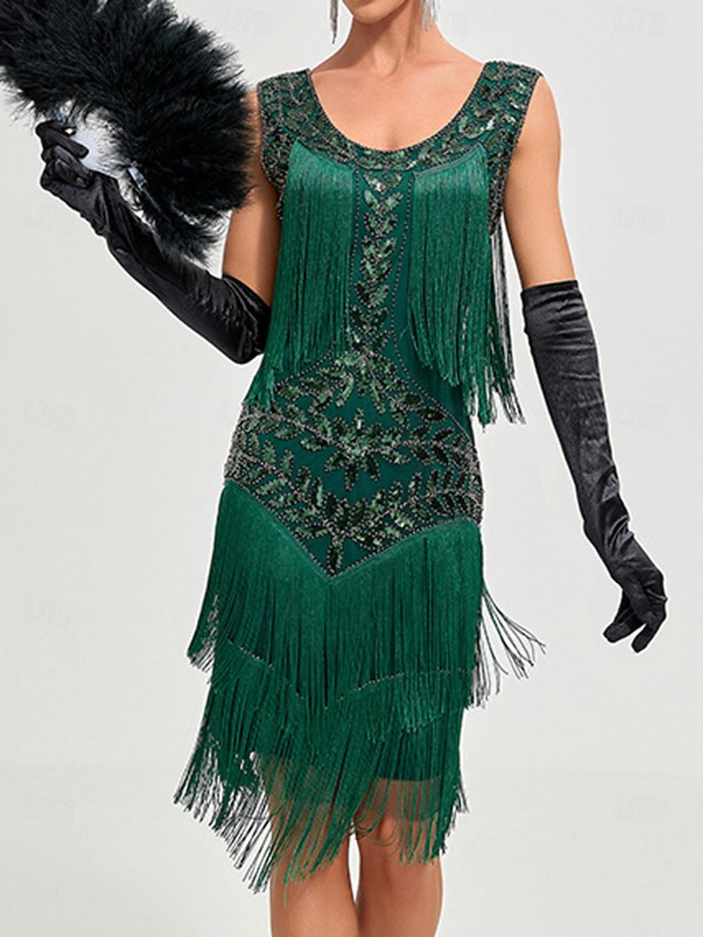 Anni Ruggenti Anni 1920 Abito da vacanza Abito Flapper Vestito Mascherata Il grande Gatsby Gentildonna Invitato al matrimonio Paillettes Frangia con nappe Per donna Halloween Carnevale Mascherata del 2025 a $43.99 –P5