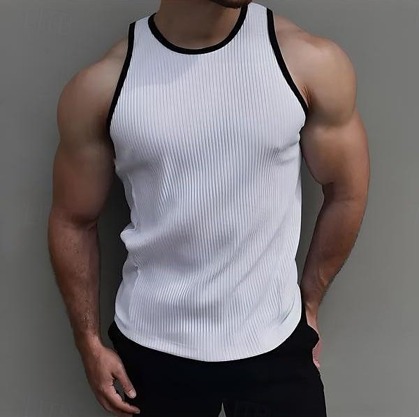 Miesten Hihaton Aluspaita Hihaton paita Lihaspaita Hihaton Tiukka pyöreä kaula-aukko Kesä Väripalikka Pit Strip Muoti Suunnittelija Lihas ulko- Bile Jumppa Musta Valkoinen Top T-paita miehille 2025 - $13.99 –P3
