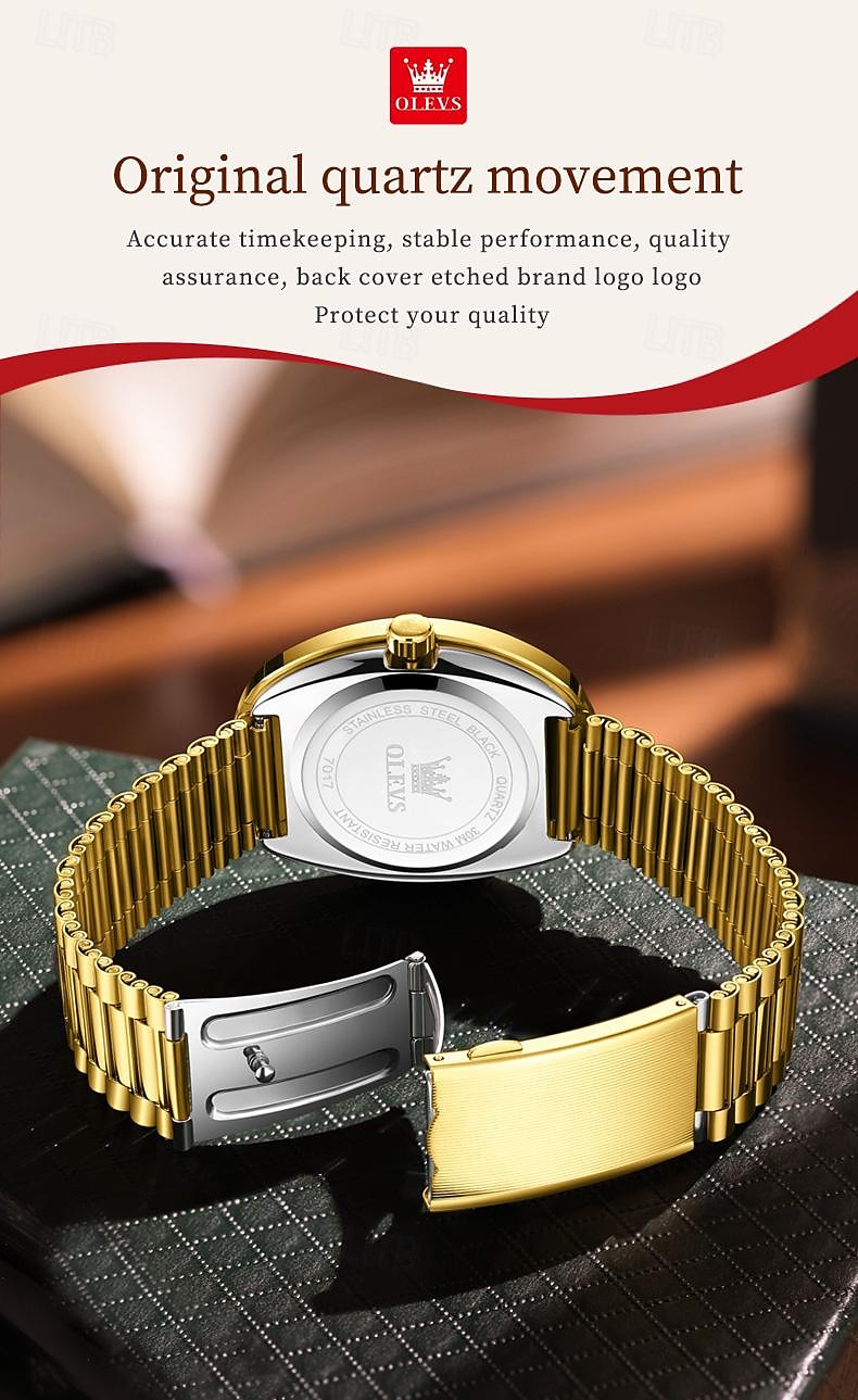 OLEVS Women's Watches Luxury Gold Large Dial Original Wristwatch for Girl Waterproof Luminous Fashionable Diamond Dial Date Week 7017 2025 - $46.99 –P9