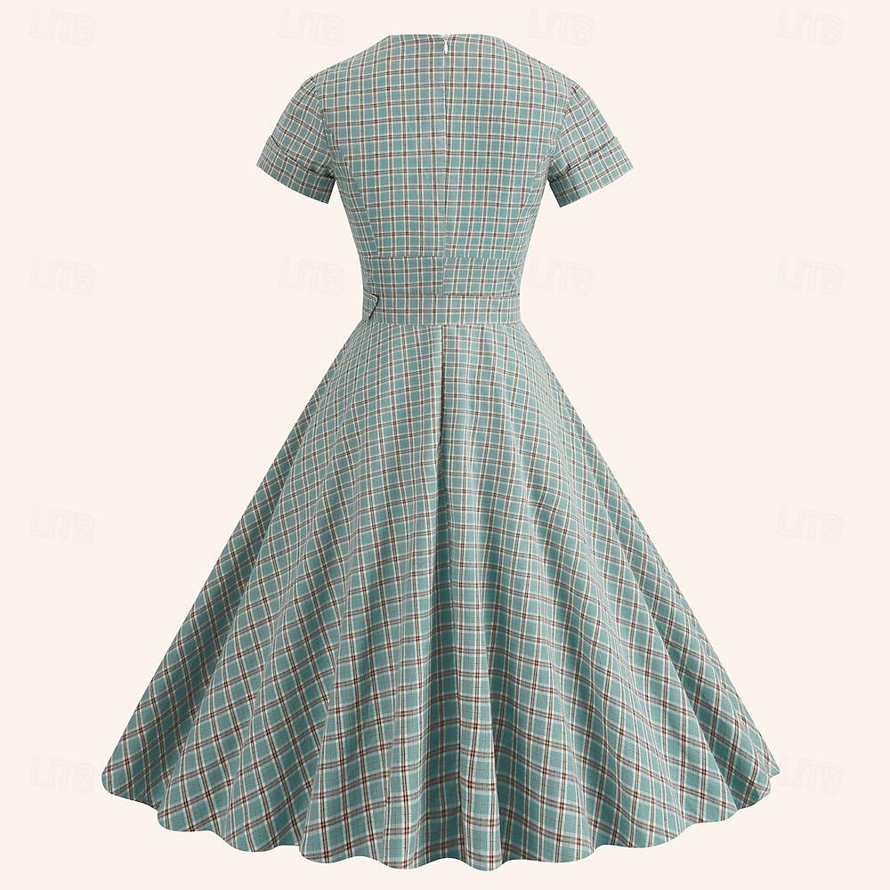 Retró 1950-es Rockabilly Déli Ruhák Swing ruha Flare ruha Kockás Tarkán szőtt pamutszövet Női Álarcos mulatság Álarcos mulatság Randi Lánybúcsú Felnőttek Ruha Hazatérő ruhák Tavaszi nyár 2025 - $38.99 –P5