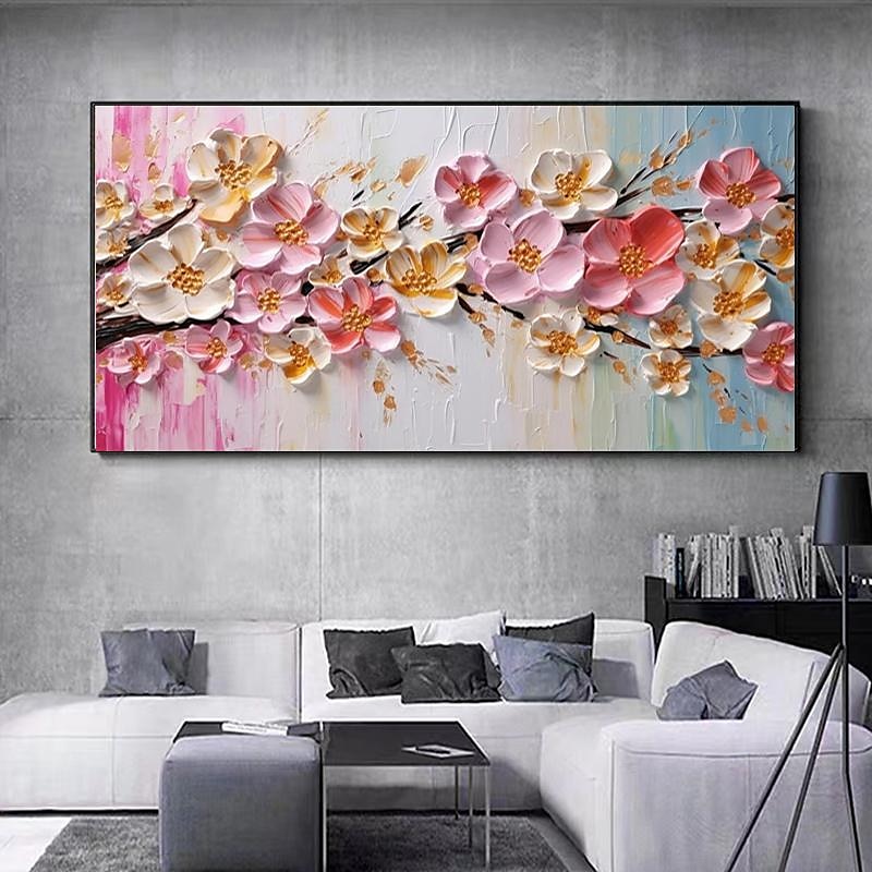 Großes Pflaumenblüten-Ölgemälde, handgemalte rosa Blumen, Leinwand-Wandkunst, dicke Textur, Palettenmesser-Gemälde, Nachttisch-Kunst, Jubiläumsgeschenk, Heimdekoration 2025 - $125.99 –P7