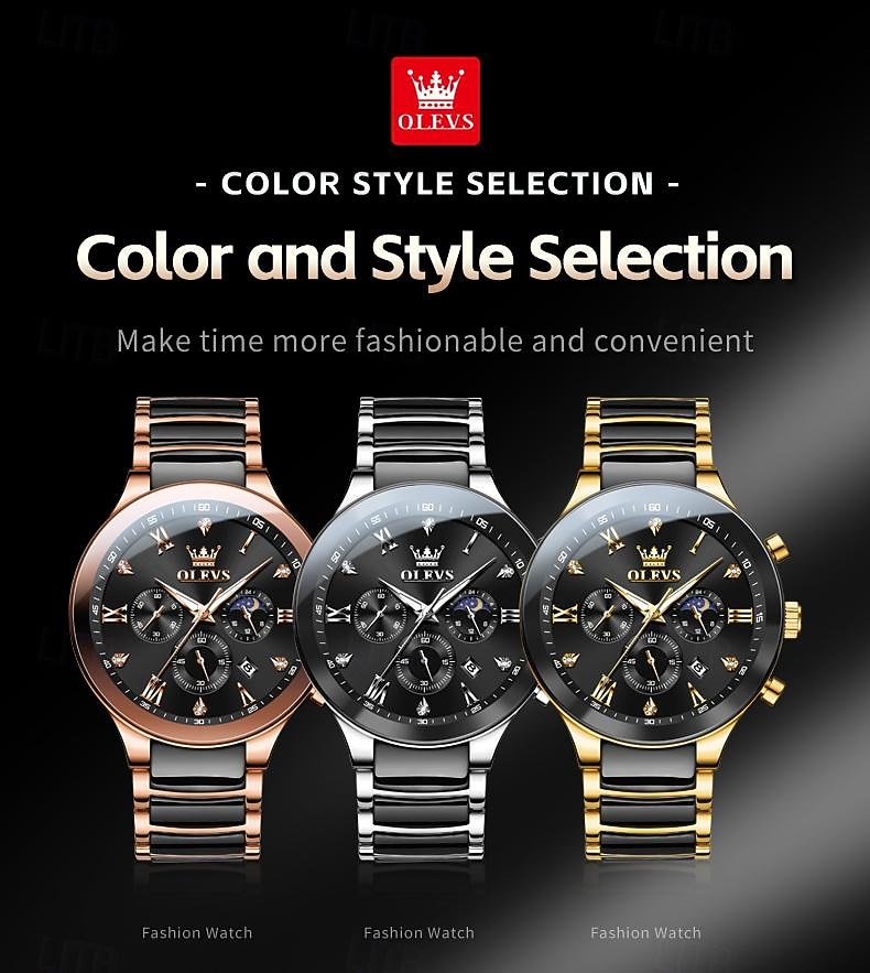 OLEVS 7004 Heren Horloges Keramische Band Chronograaf Datum Luminous Waterdicht Luxe Quartz Horloge Man TOP Merk Heren Horloge 2025 - $48.99 –P6