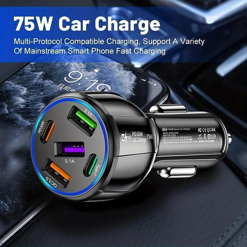2025年 5-in-1 デュアルライン車の充電器 75 ワット急速充電 1 トウ 5 3usb2pd 自動車電話充電器  コレクション – $14.99 –P6
