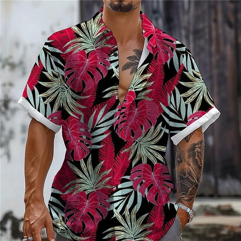 Bărbați Frunză Tropical Plante tropicale Cămașă Cămașă hawaiană Cămașă Aloha Manșon scurt Cămașă Răsfrânt Vacanță Hawaiană Stil de stațiune În aer liber Vacanță Plajă Albastru Fucsia Portocaliu S M L 2026 - $25.99 –P4