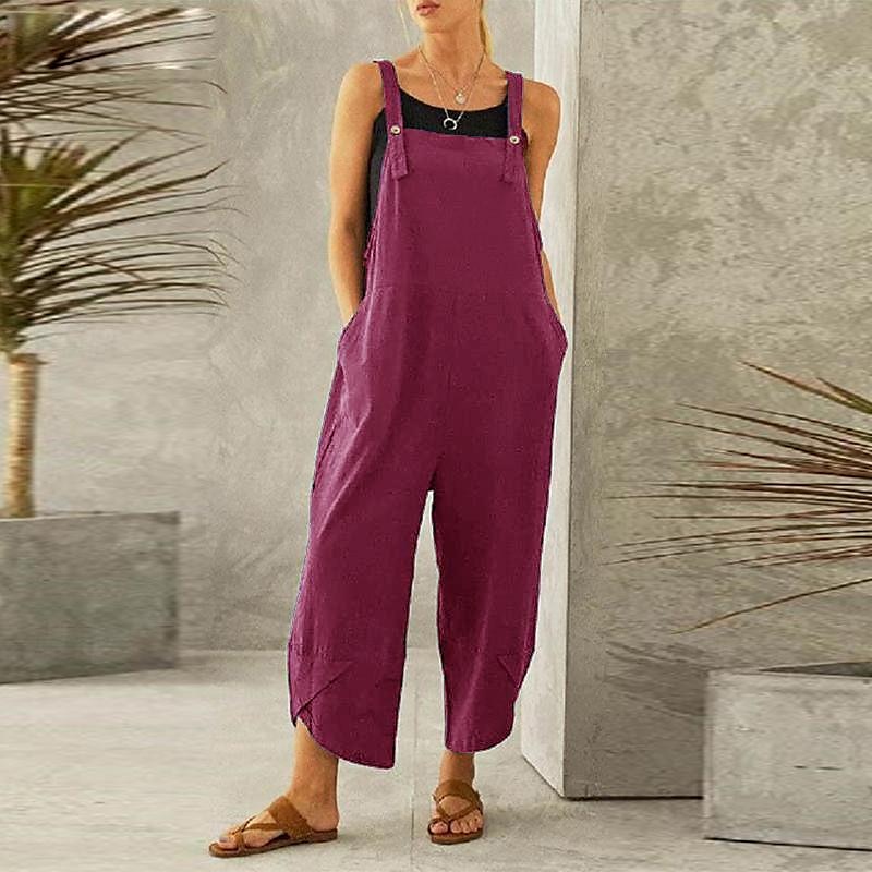 Women's Normal Overall Dungarees Holiday Solid Color Sleeveless Sleeveless Straight Square Neck Pocket Vacation Dailywear Loose Fit Black Army Green Red Spring 2025 - $18.99 –P7