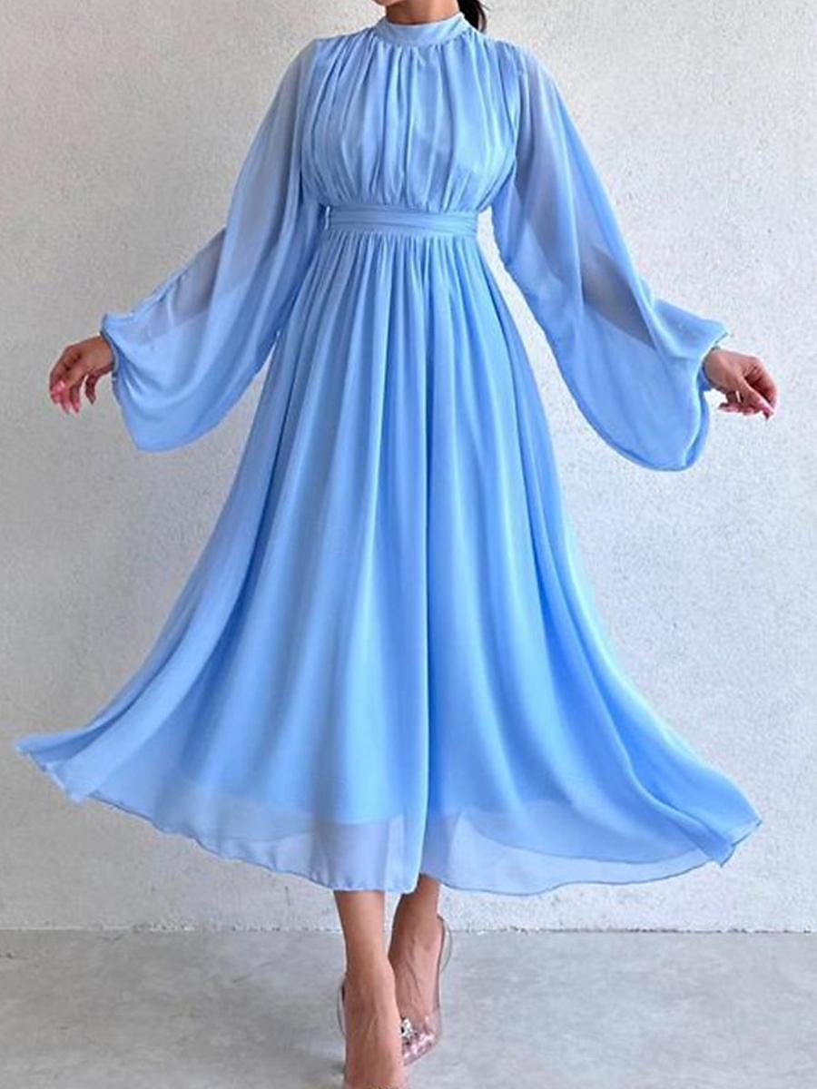Női Fehér ruha Hosszú ruha Maxi ruha Sifon Fodrozott Randi Elegáns Utcai sikk Állógallér Hosszú ujj Fekete Fehér Arcpír rózsaszín Szín 2025 - $34.99 –P6