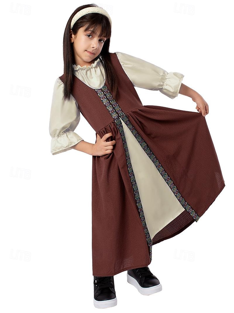 Retro Středověké Renesanční Šaty Ren Faire Viking irština Barevné bloky Dívčí Keltské předvečer Všech svatých Plesová maškaráda předvečer Všech svatých Večírek Dětské Šaty 2025 - $33.99 –P3