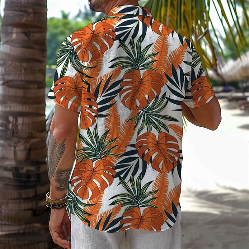 Bărbați Frunză Tropical Plante tropicale Cămașă Cămașă hawaiană Cămașă Aloha Manșon scurt Cămașă Răsfrânt Vacanță Hawaiană Stil de stațiune În aer liber Vacanță Plajă Albastru Fucsia Portocaliu S M L 2026 - $25.99 –P2