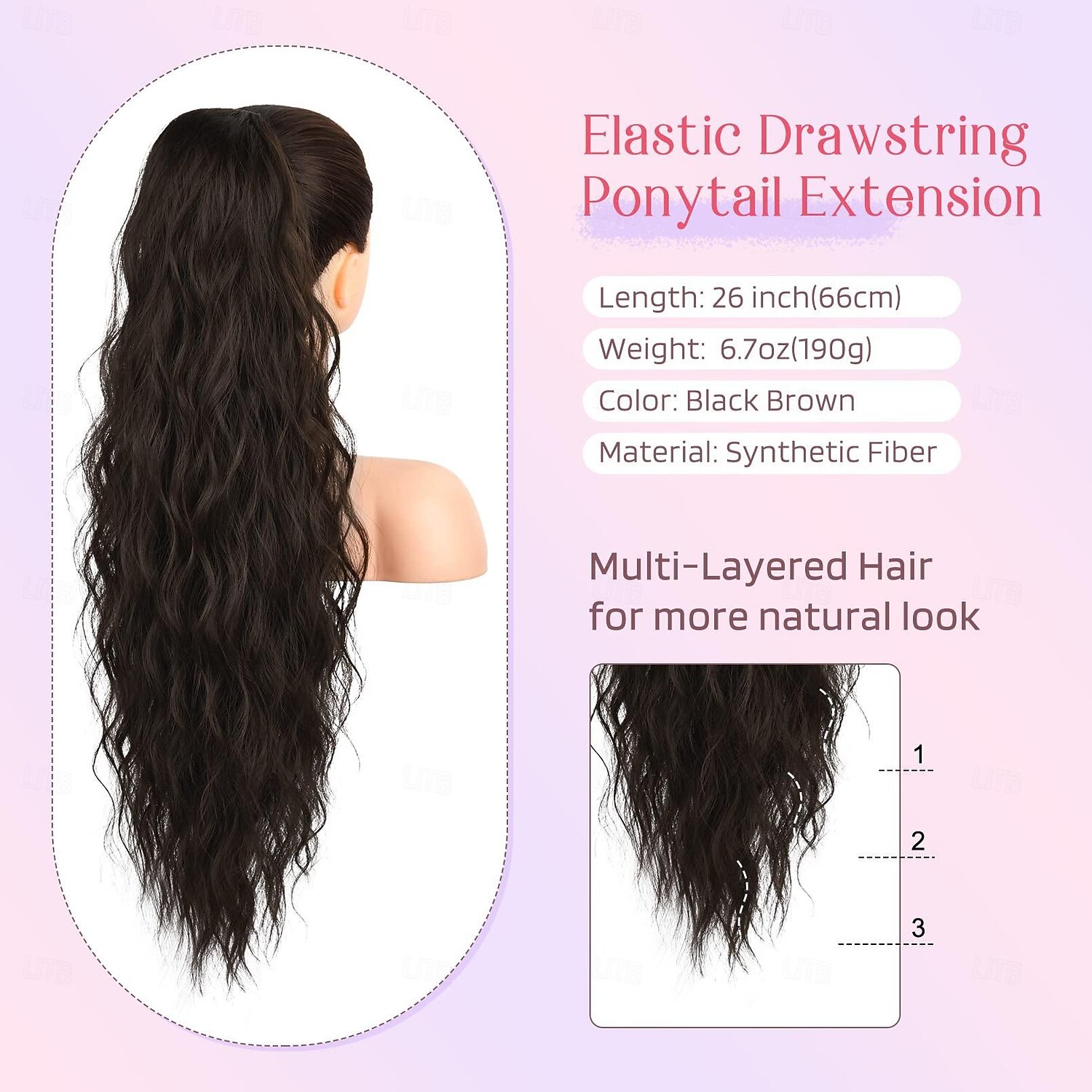 extension de queue de cheval, extensions de cheveux de queue de cheval avec cordon de serrage longue queue de cheval ondulée bouclée postiche synthétique ondulée naturelle pour les femmes usage de 2025 ? $13.99 –P2