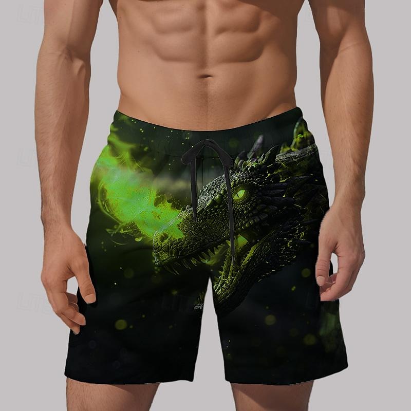 Men's Dragon Swim Trunks Swim Shorts Board Shorts Mid Waist Vacation Hawaiian Holiday Vacation Holiday Beach Drawstring with Mesh lining Elastic Waist Designer Clothing Apparel 2025 - $17.99 –P3