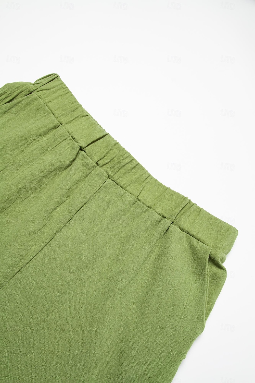 Dame Store størrelser Shorts i bomullslin Lin-inspirerte bukser Fôret shorts Enkel Fritid Komfort Lang Naturlig Ren farge Mikroelastisk Hjem Gate Hvit Blå Grønn Kakifarget Sommer Vår 2025 - $6.99 –P11
