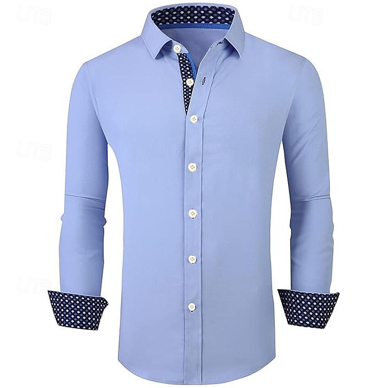 Herren Hemd Knopfhemd Lässiges Hemd Schwarz Weiß Dunkelblau Leicht Blau Langarm Farbblock Kargen Täglich Urlaub Patchwork Bekleidung Modisch Brautkleider schlicht Komfortabel 2025 - $21.99 –P6