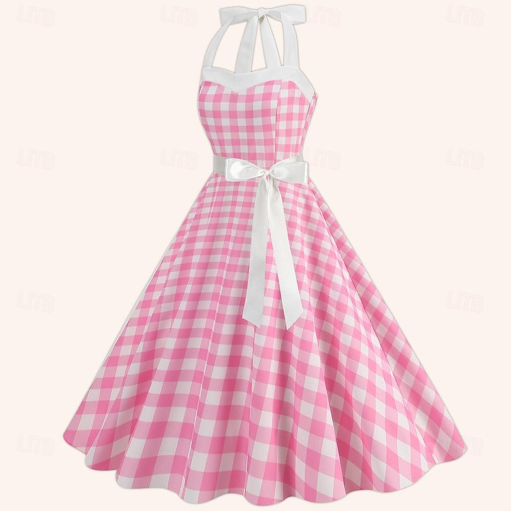 Retro / vintage Lata 50. Południe Sukienka Sukienka o kroju A Sukienka huśtawka Kantar Kratka W kratkę Bawełniany materiał w kratkę Damskie Randka Wieczór panieński Dla dorosłych Sukienka Sukienki na 2025 - $29.99 –P14