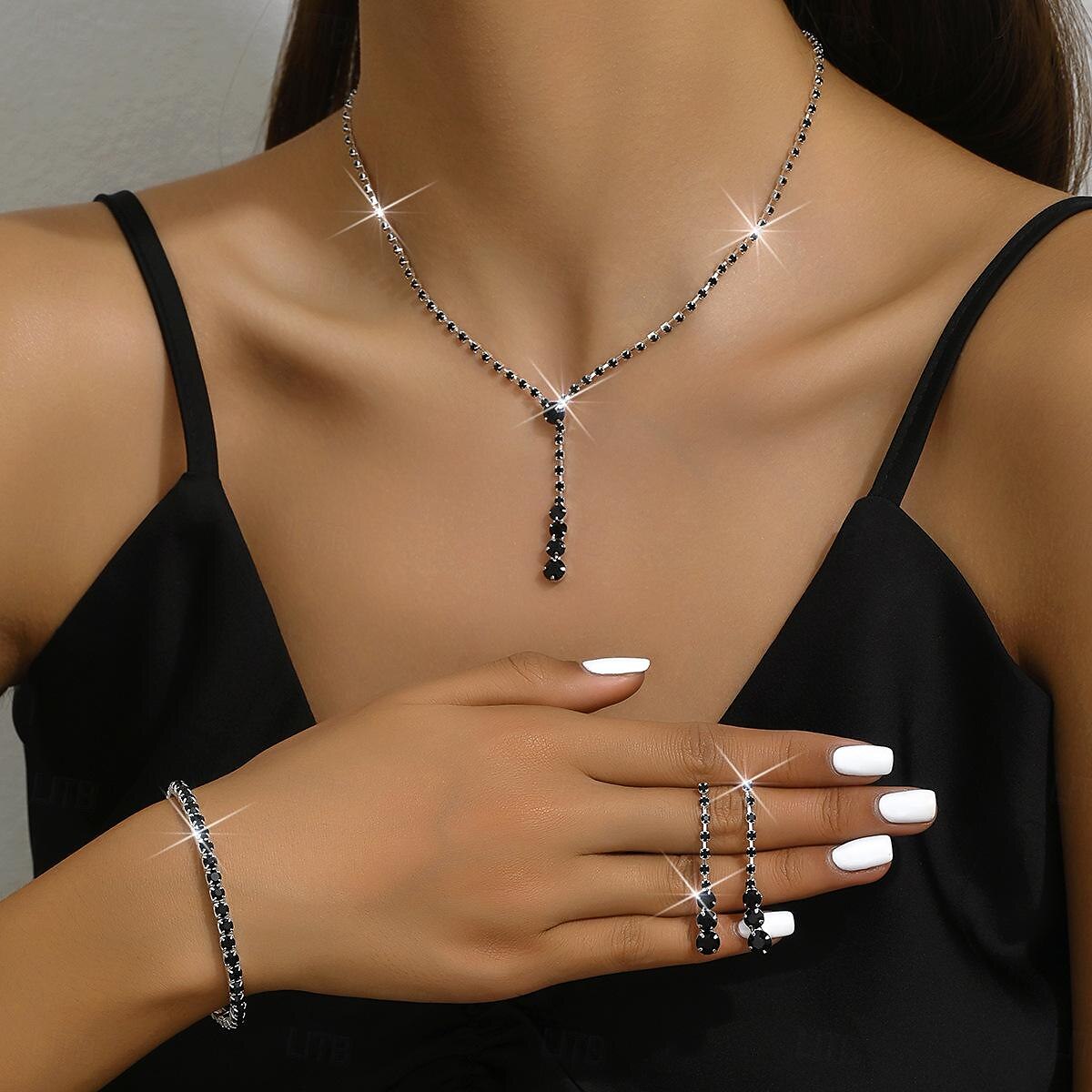 Seturi de bijuterii 4 buc Ștras Aliaj Cercei Coliere Brățări Pentru femei Elegant Epocă Modă Geometric Geometric Shape Set de bijuterii Pentru Nuntă Aniversare Invitat la nunta 2025 - $12.99 –P3
