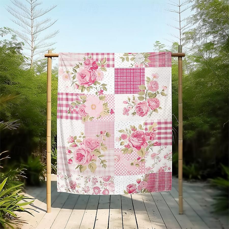 Couverture à motif patchwork en flanelle, grande couverture chaude pour toutes les saisons, cadeaux de 2025 ? $18.99 –P7