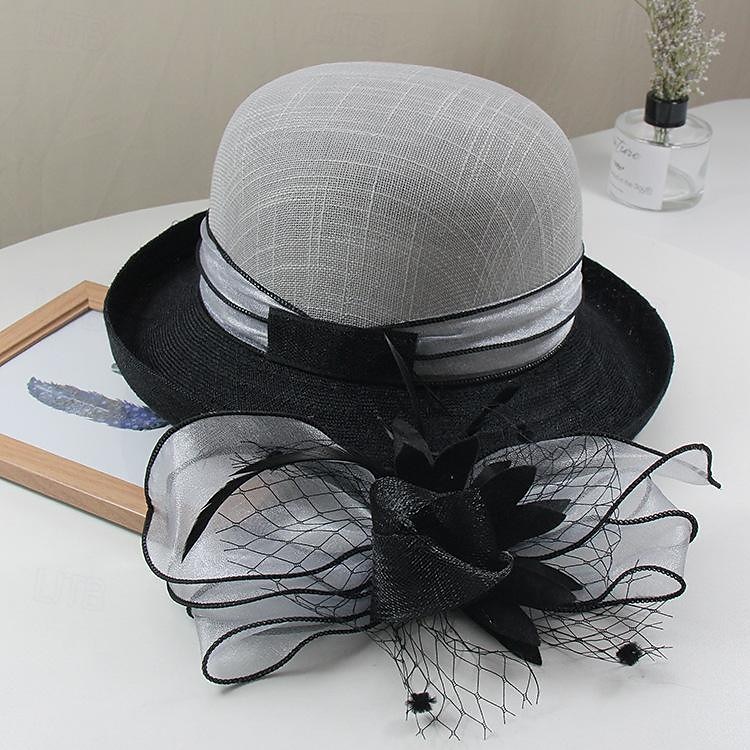 Fascinátory Klobouky Doplňky do vlasů Polyester Organza Kbelík Slamák Sluneční klobouk Ležérní Dovolená Elegantní Vinobraní S Peří Mašličky Přílba Pokrývky Hlavy 2025 - $35.99 –P1