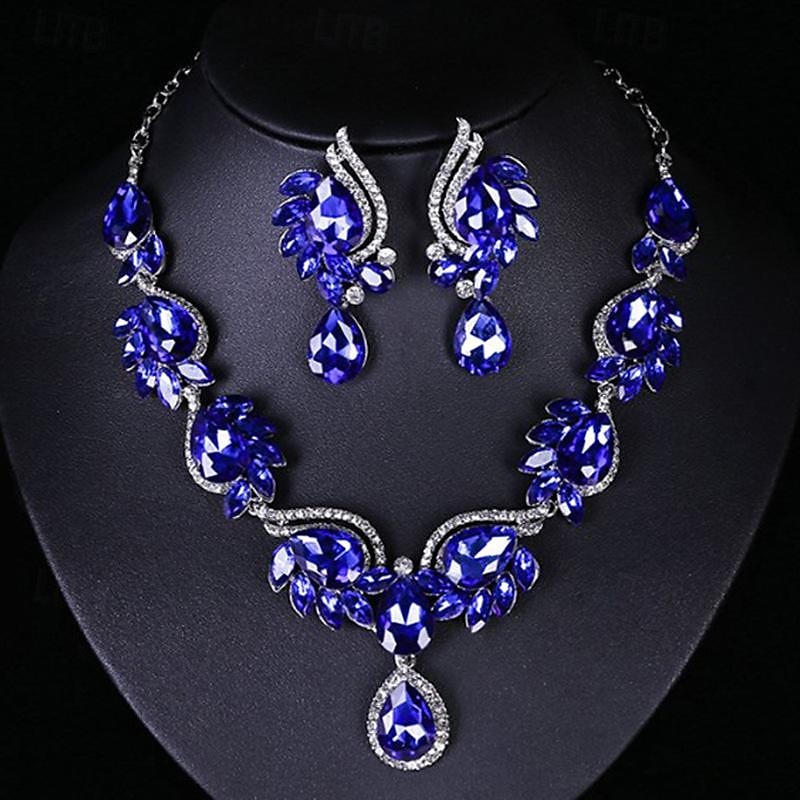 Juego de Joyas 3 piezas Vidrio Legierung 1 Collar Pendientes Mujer Elegante Moda Lujo Geométrico Forma Geométrica Conjunto de joyas Para Boda Fiesta Invitado a la boda 2025 - $23.99 –P3