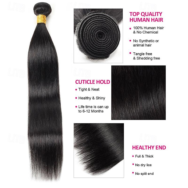 knochenglatte Echthaarbündel mit Verschluss, 4x4-Spitzenverschlüsse mit Bündeln, brasilianische Haarwebartbündel mit Verschluss, Remy-Haar 2025 - $206.89 –P4