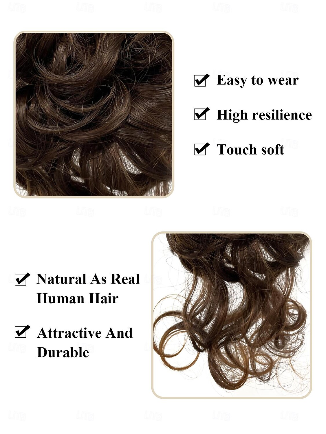 2025年 シニョン ヘアバンド 合成 ヘアピース ヘアエクステンション ウェーブ 弾丸カール パーティー 日常 デイリーウェア ベージュ  コレクション – $6.49 –P3