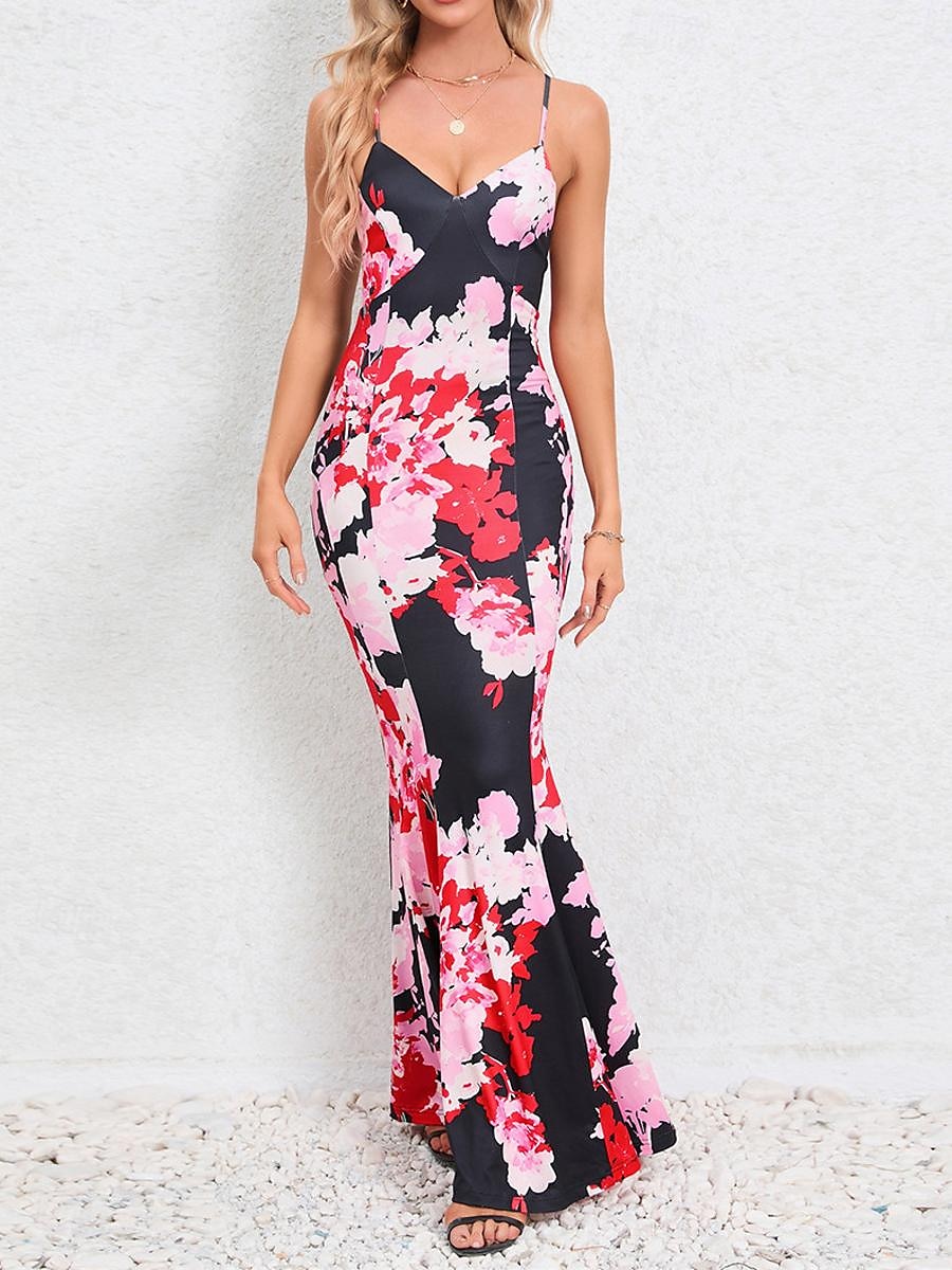 Damen Freizeitkleid Etuikleid Unterkleid Blumen rückenfrei Print Rollkragen langes Kleid Maxikleid sexy Urlaub ärmellos Sommer 2025 - $41.99 –P2