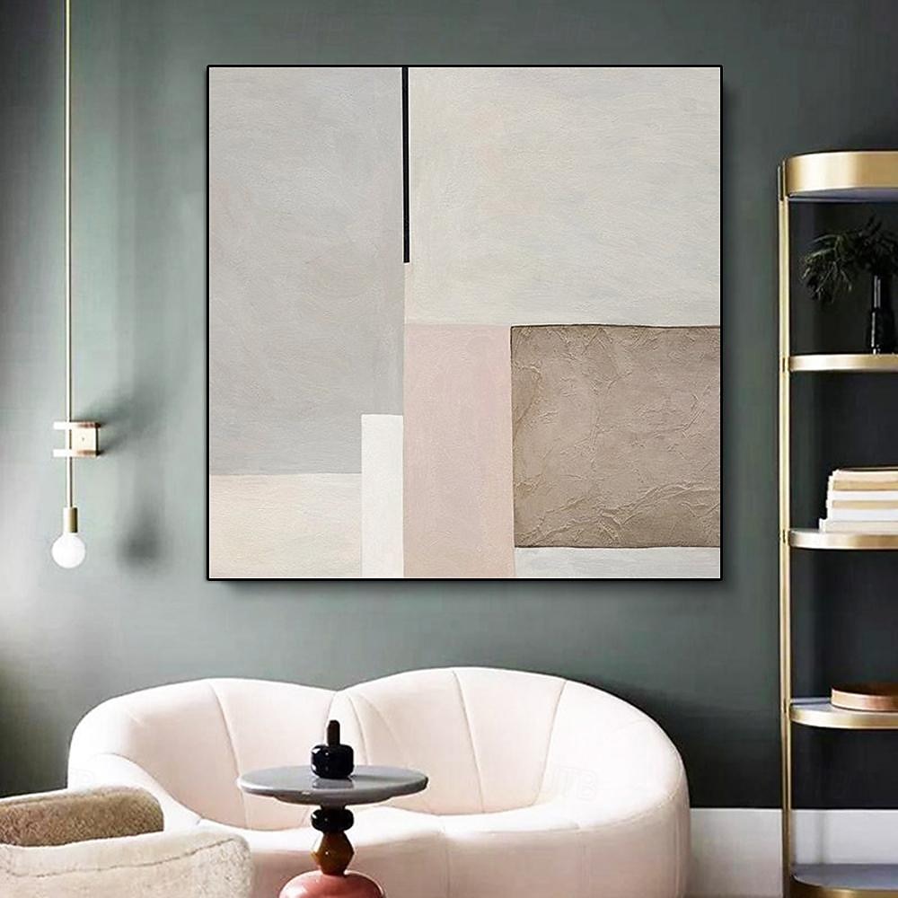 Modernes, minimalistisches Kunst-Ölgemälde, handgemaltes Wandkunst-Leinwandgemälde, abstraktes, warmes Farbblock-Liniengemälde, Bild für Wohnzimmer, Heimdekoration 2025 - $108.99 –P4