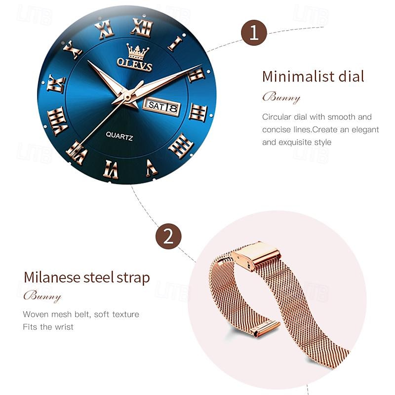 New Olevs Olevs Brand Mother's Day Gift for Women'S Watches Luminous Calendar Week Display Simple Quartz Watch Double Calendar High Value Ladies Waterproof Sports Watch 2026 - $29.99 –P2