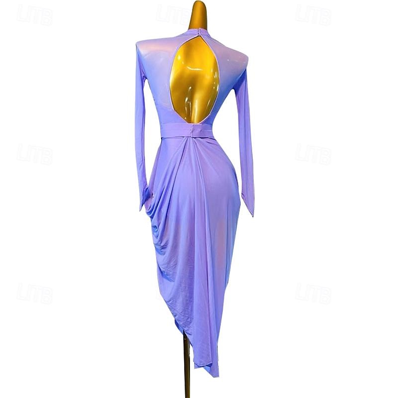 Danse latine Robe Ceinture en étoffe Femme Fille Utilisation Entraînement manche longue Taille haute Spandex Tulle de 2026 ? $161.99 –P5