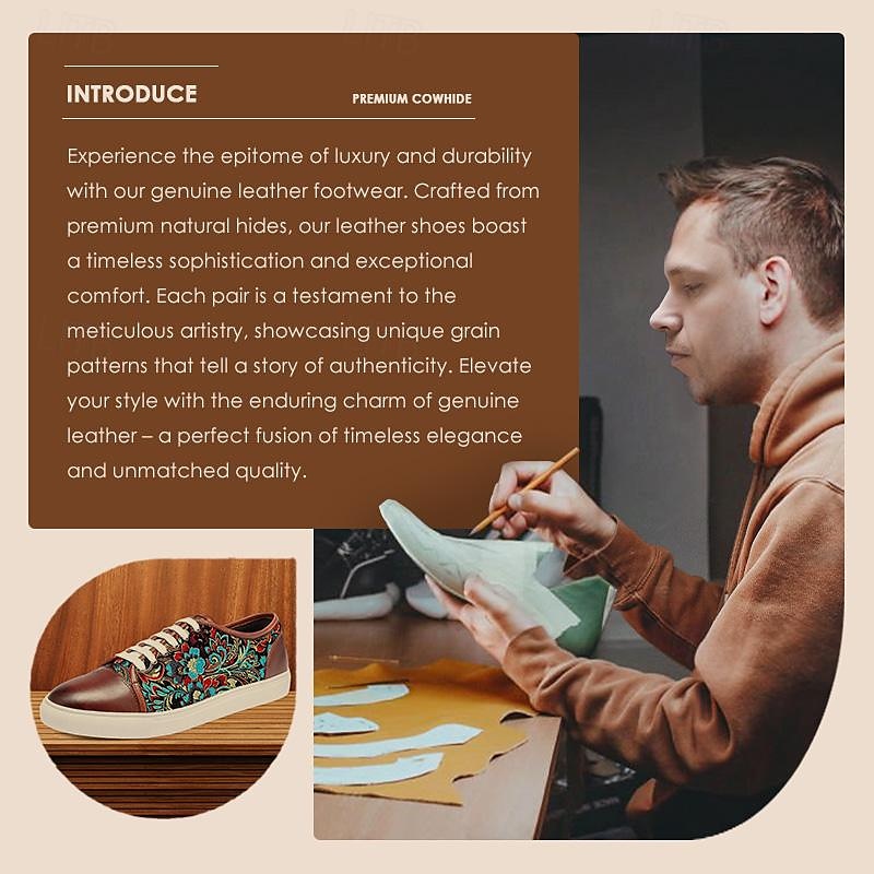 Men's Dress Sneakers Leather Italian Full-Grain Cowhide Slip Resistant Lace-up Black Red 2025 - $109.99 –P1