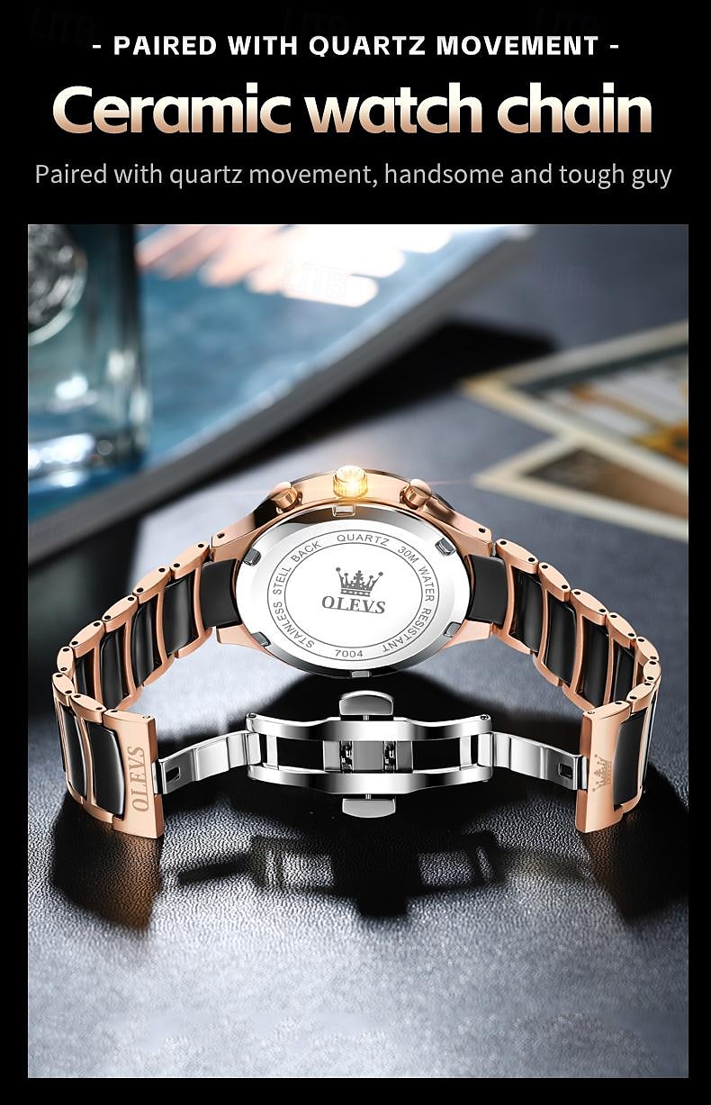 OLEVS 7004 Heren Horloges Keramische Band Chronograaf Datum Luminous Waterdicht Luxe Quartz Horloge Man TOP Merk Heren Horloge 2025 - $48.99 –P5