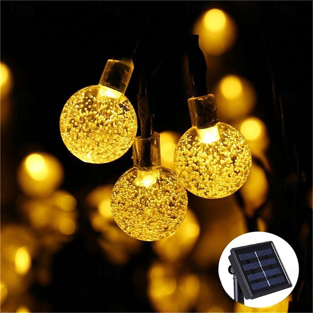 Guirlande lumineuse solaire d'extérieur, 10 m, 50 LED, guirlande lumineuse de Noël étanche avec 8 modes, design boule de cristal pour Noël, jardin, pelouse, porche, belvédère&amp;décor de bistrot de 2025 ? $53.99 –P1
