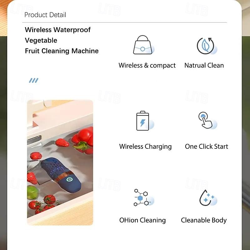 Fruit and Vegetable Purifier Food Cleaning Machine Household Sterilization Portable Wireless Removal of Agricultural Residues Automatic Vegetable Washing Machine 2025 - $39.99 –P4