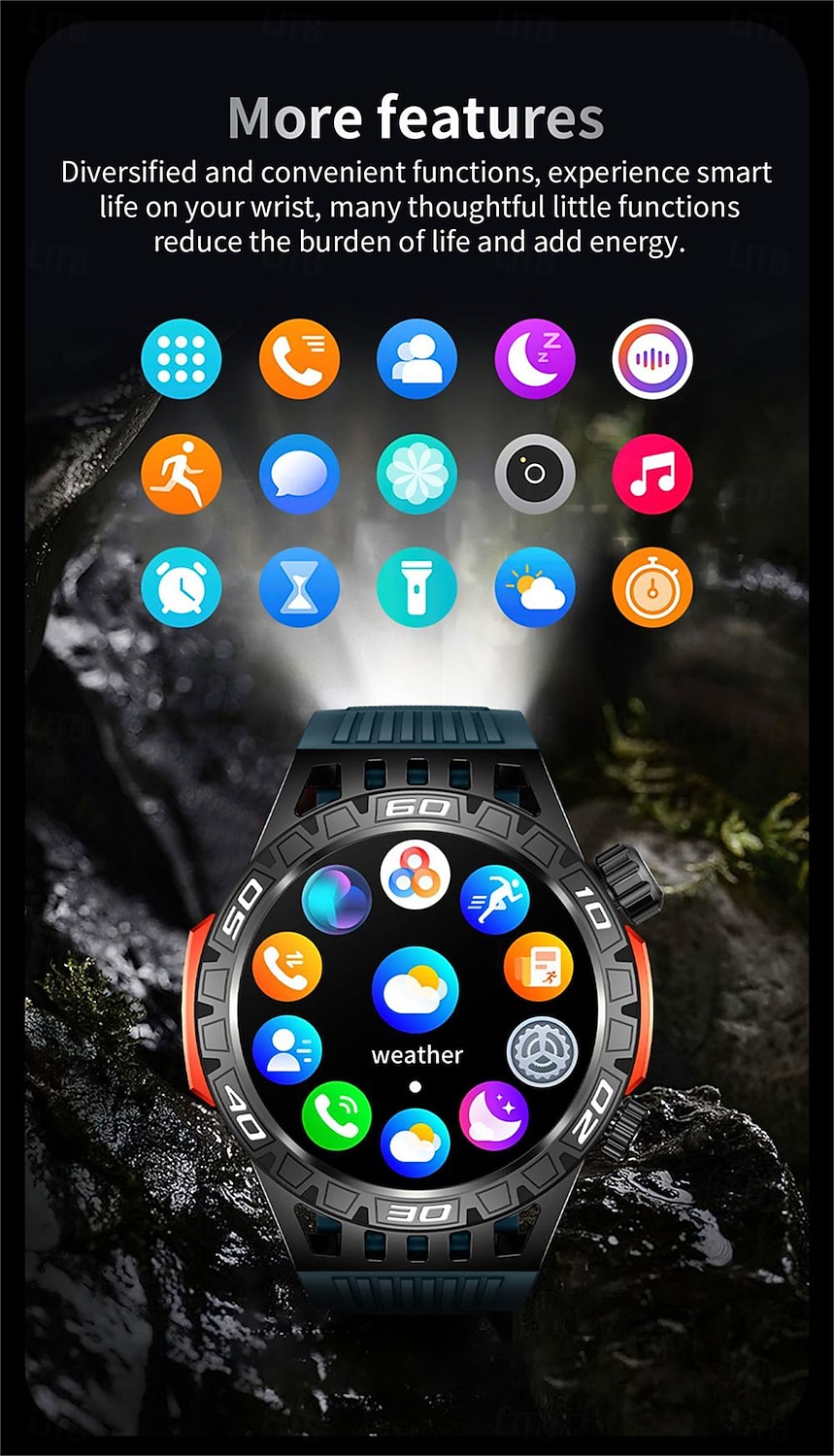 ceas inteligent ht22 ecran de 1,46 inchi apel bluetooth ip68 lanternă cu led rezistentă la apă baterie mare 100 sport gps pistă de fitness ceas inteligent 2025 - $46.99 -P16