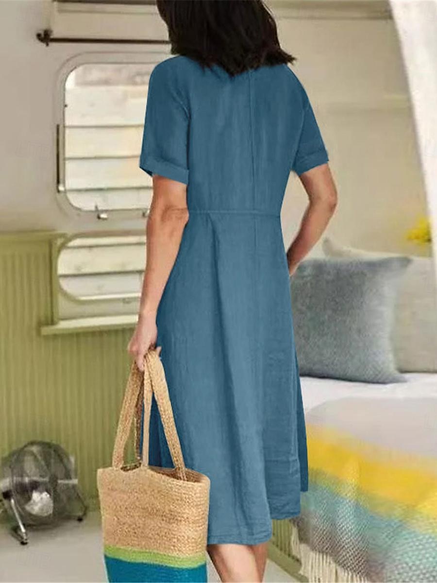 Damen Armeegrün Schwarz Weiß Sommer Frühling Midikleid Weißes Kleid Baumwoll-Leinen-Kleider Hemdblusenkleid Basic Modern Täglich Wochenende Lässiger Schnitt Einfach V Ausschnitt 2025 - $26.99 –P6