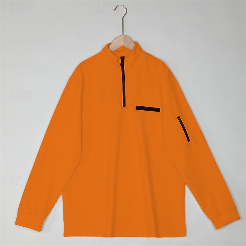 Homens Camiseta Polo Pullover Esportes Roupa Diária Quarter Zip Manga Longa Moda Confortável Tecido Bolsos Zip Up Primavera & Outono Normal Preto Branco Azul Marinha Laranja Camiseta Polo de 2026 por $23.99 –P12