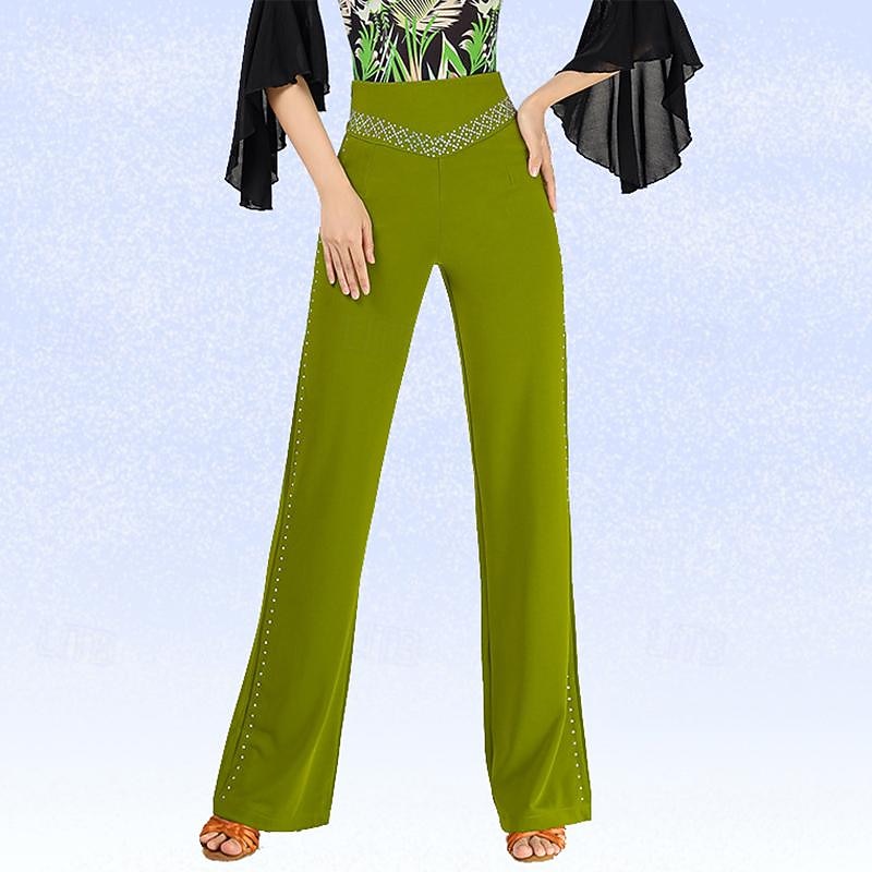 Latin Dance Ballroom Dance Pants Pure Color Splicing Crystals / Rhinestones Women's Performance Training High Spandex 2026 - $64.99 –P3