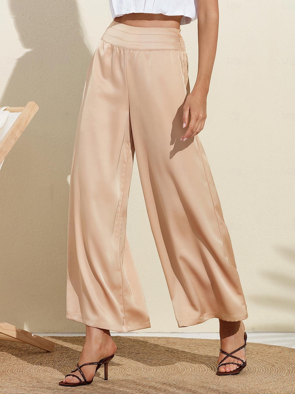 Lässige Hose mit weitem Bein aus Satin 2025 - $36.99 –P4