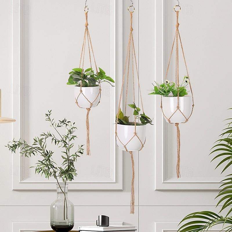 1pc cesto appeso per piante da giardinaggio con borsa a rete per vaso di fiori corda di iuta sospensione fioriera vaso di fiori fatto a mano borsa a rete cestini per piante fatti a mano del 2025 a $21.99 –P1