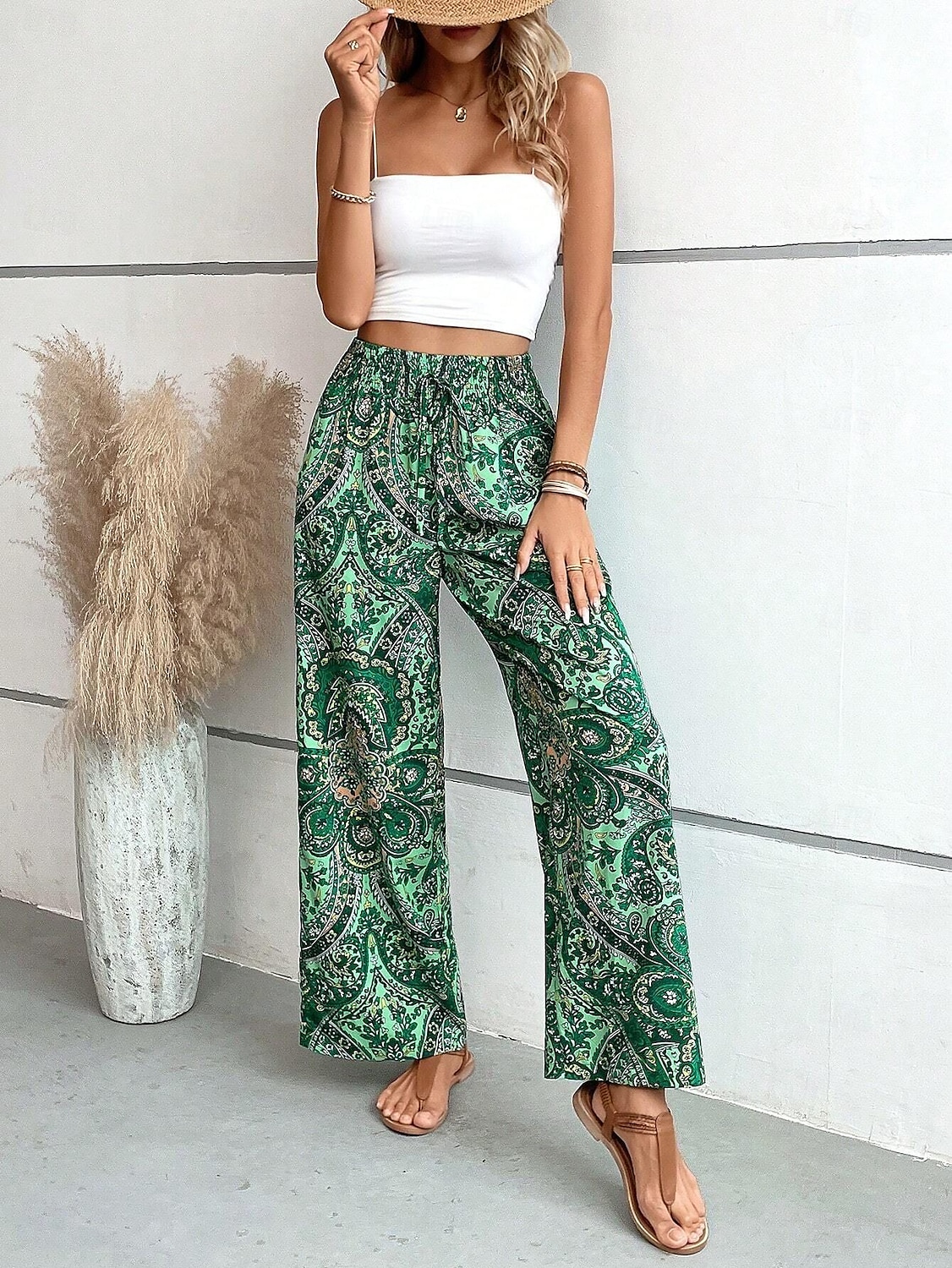 Mujer Perneras anchas Pantalones Casual / Diario Largo Floral Perneras anchas Cintura elástica Transpirabilidad Cómodo Microelástico Fin de semana Azul Piscina Rojo Verde Trébol Caqui Primavera verano 2025 - $22.99 –P6