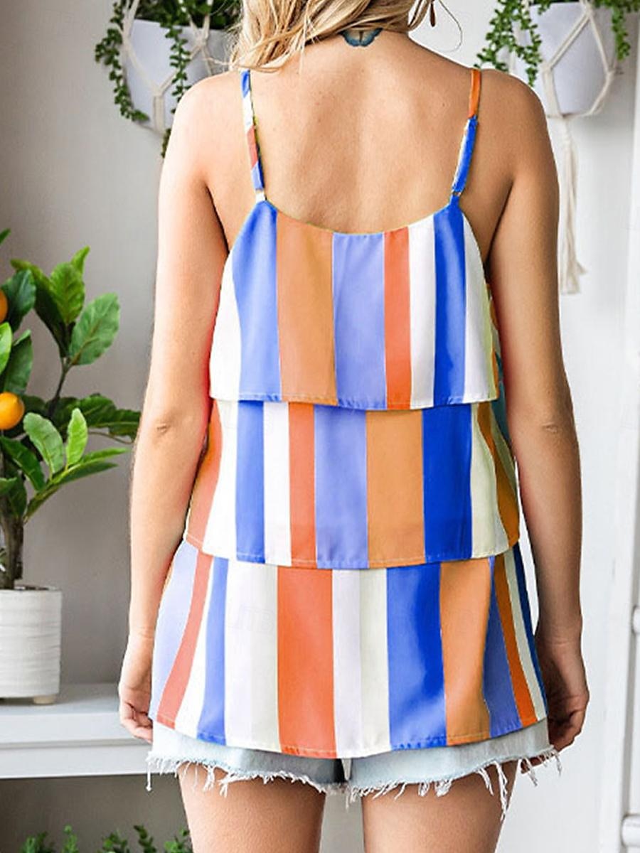 Débardeur Femme à Bretelles Débardeur Mode Streetwear Moderne Rayé Volant Imprimé Superposé Sans Manches Tops Réguliers Col V Décontracté Plage Jaune Violet Fuchsia Orange Vert Été de 2025 ? $18.99 –P12