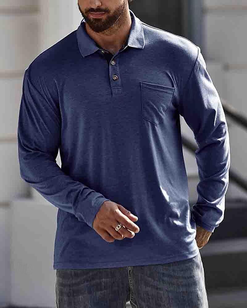 Herren Poloshirt aus Baumwolle Golfhemd Arbeit Casual Kargen Langarm Basic Modern Glatt Taste Tasche Frühling & Herbst Regular Fit Dunkelrot Wein Aprikose Dunkelgrau Wasserblau Schwarz Poloshirt aus 2025 - $18.99 –P15