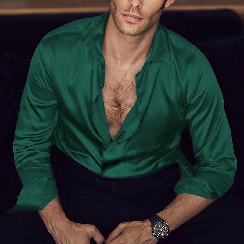 Herren Hemd Satinhemd Lässiges Hemd Knopfhemd Glatt Hochzeit Urlaub Schwarz Weiß Wein Blau Langarm Umlegekragen Sommer Frühling & Herbst Bekleidung 2025 - $24.99 –P2