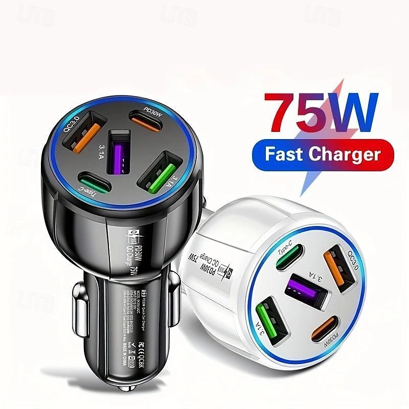 2025年 5-in-1 デュアルライン車の充電器 75 ワット急速充電 1 トウ 5 3usb2pd 自動車電話充電器  コレクション – $14.99 –P1