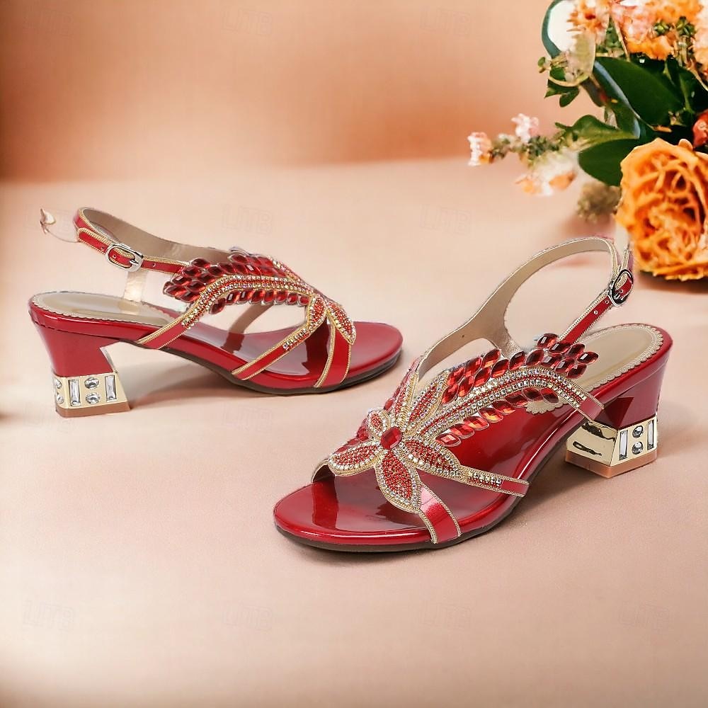 Damen Hochzeit Schuhe Sandalen Party Strass Runde Zehe Elegant Vintage Mikrobielles Leder Knöchelriemen Schwarz Rote Purpur 2025 - $84.99 –P3