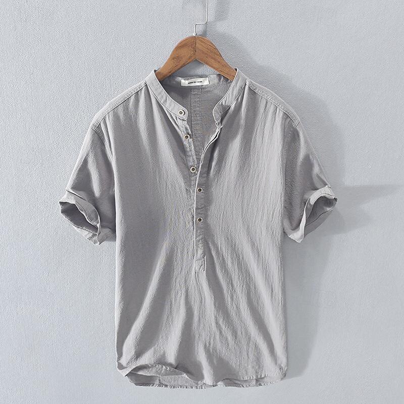 Per uomo Camicia Camicia di lino Camicia in cotone e lino Camicia bianca di cotone Camicia con colletto cinese Camicia con colletto alla coreana Semplice Vacanza Streetwear Bianco Blu reale Grigio del 2025 a $21.99 –P9