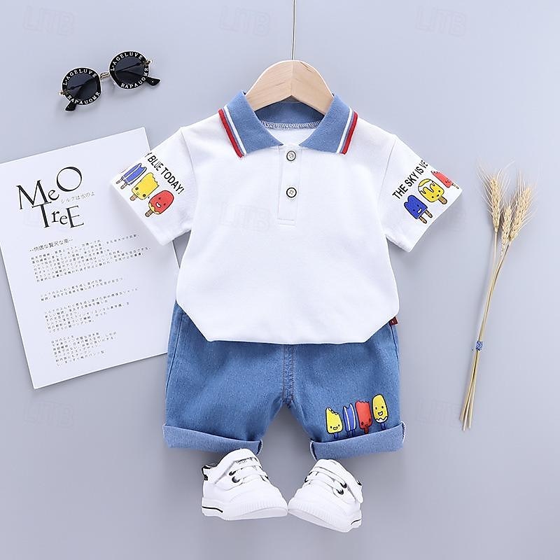 2 delar Småbarn Pojkar T-shirt och shorts Utrusta Ensfärgat Kortärmad Bomull Uppsättning Utomhus Mode Sommar Vår 1-3 år gammal glassset vit Yuanchuang Bear Set fickkamouflage gul 2025 - $9.63 –P2